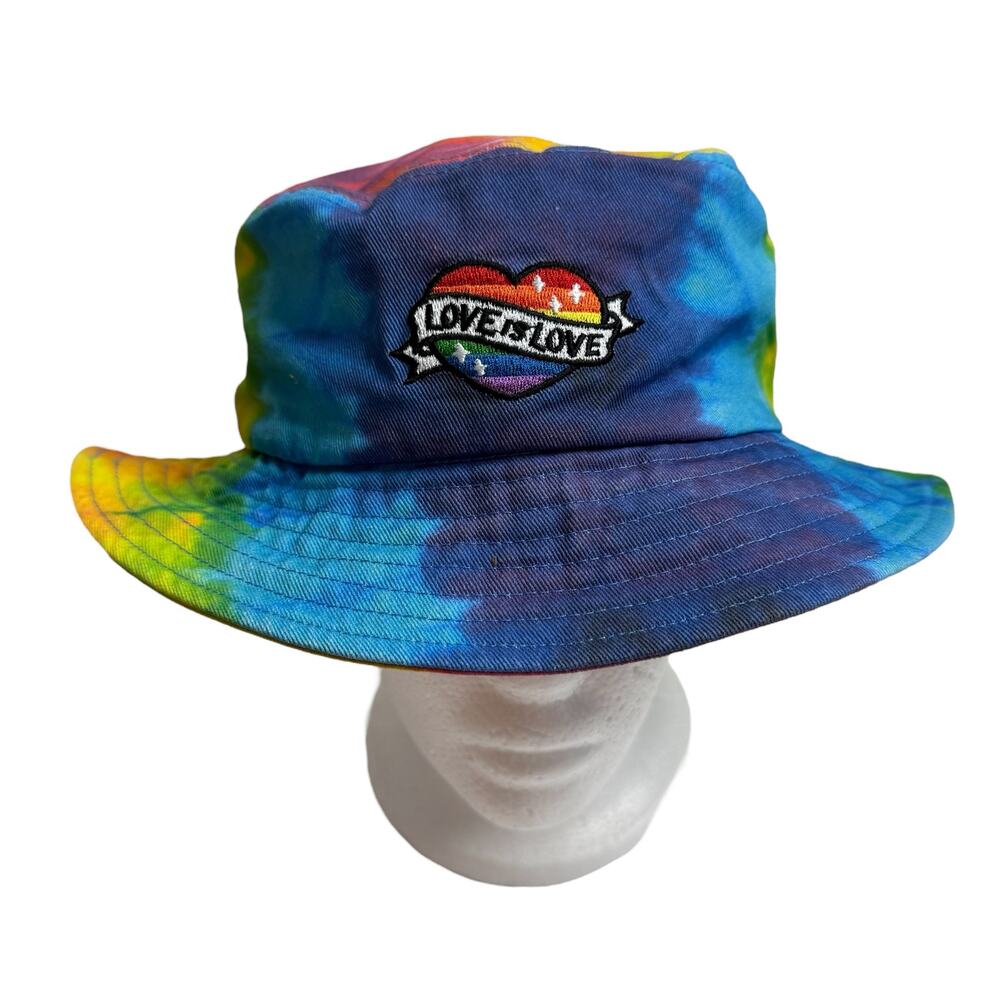 Love Is Love Tie Dye Canvas Bucket Hat Adult One Size Cotton Rainbow Colorful